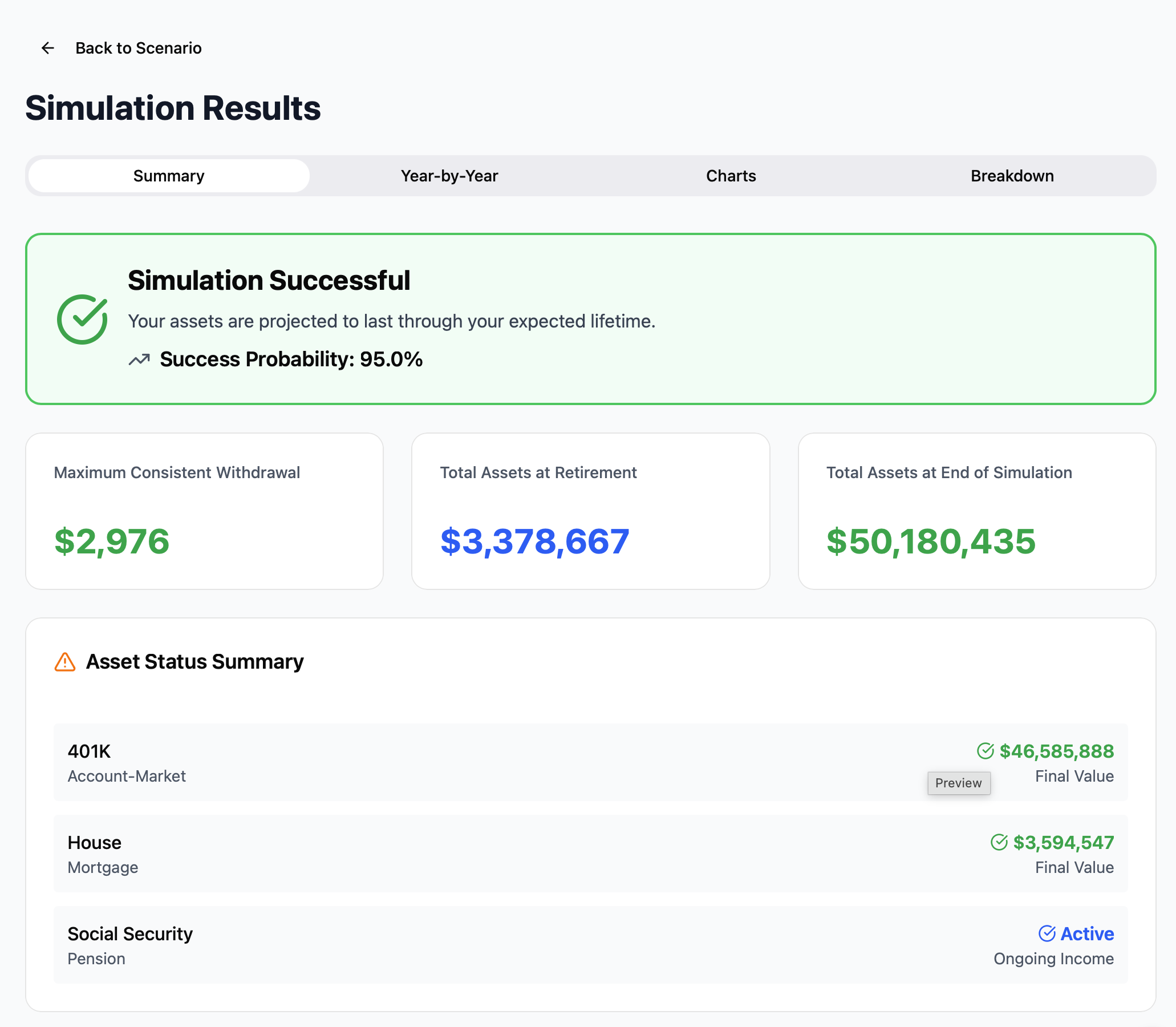 RetireMint result summary screen